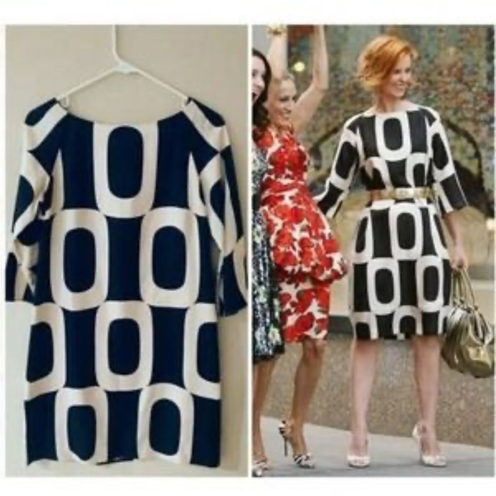 London Times geometric mod Gogo style Dress worn on sex in the city by Miranda